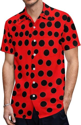 Ladybug Printed Mens Button Down Short Sleeve Shirt Casual T Shirts Summer Beach Tops with Pocket in Saudi Arabia