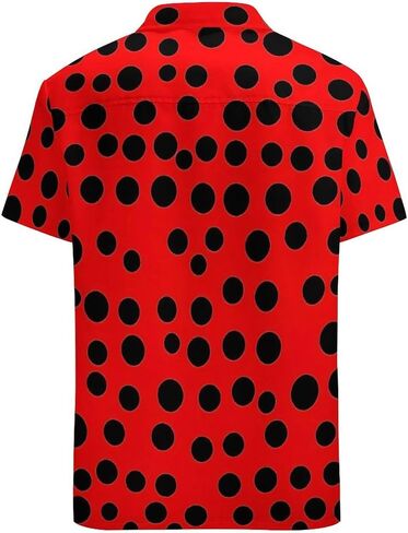 Ladybug Printed Mens Button Down Short Sleeve Shirt Casual T Shirts Summer Beach Tops with Pocket in Saudi Arabia