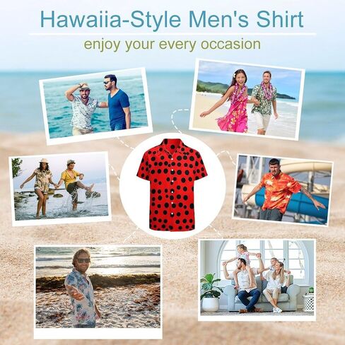 Ladybug Printed Mens Button Down Short Sleeve Shirt Casual T Shirts Summer Beach Tops with Pocket in Saudi Arabia