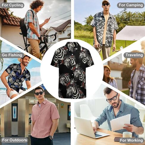 Ethnic Tribal Zebra Mens Button Down Short Sleeve Shirt Casual T Shirts Summer Beach Tops with Pocket in Saudi Arabia