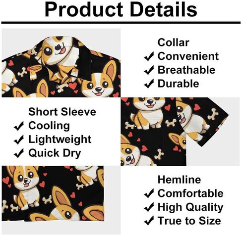 Corgi Dog Mens Button Down Short Sleeve Shirt Casual T Shirts Summer Beach Tops with Pocket in Saudi Arabia