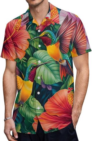 Hummingbirds Mens Button Down Short Sleeve Shirt Casual T Shirts Summer Beach Tops with Pocket in Saudi Arabia