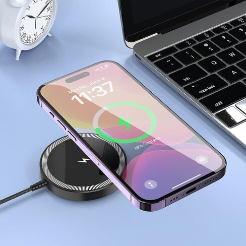 2024 New Magnetic Wireless Charging Pad with LCD, HYDGYC 15W Max Fast Wireless Charger, Wireless Charger for Mag Safe iPhone, Compatible with MagSafe Charger/iPhone 15/14/13/12 in Kuwait