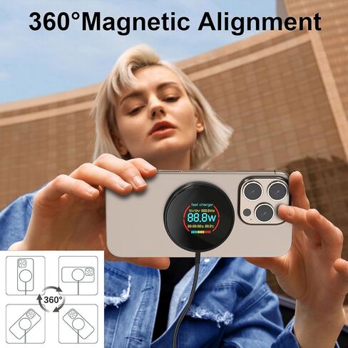 2024 New Magnetic Wireless Charging Pad with LCD, HYDGYC 15W Max Fast Wireless Charger, Wireless Charger for Mag Safe iPhone, Compatible with MagSafe Charger/iPhone 15/14/13/12 in Kuwait