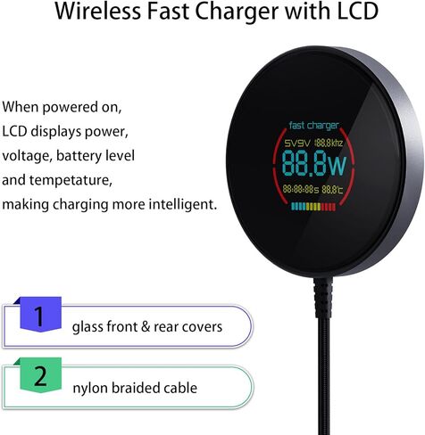 2024 New Magnetic Wireless Charging Pad with LCD, HYDGYC 15W Max Fast Wireless Charger, Wireless Charger for Mag Safe iPhone, Compatible with MagSafe Charger/iPhone 15/14/13/12 in Kuwait