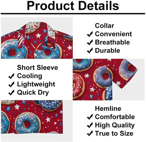 US Donut Sweets Mens Button Down Short Sleeve Shirt Casual T Shirts Summer Beach Tops with Pocket in Saudi Arabia