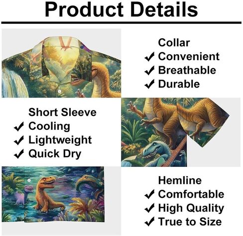 Funny Dinosaur Guitar Mens Button Down Short Sleeve Shirt Casual T Shirts Summer Beach Tops with Pocket in Saudi Arabia