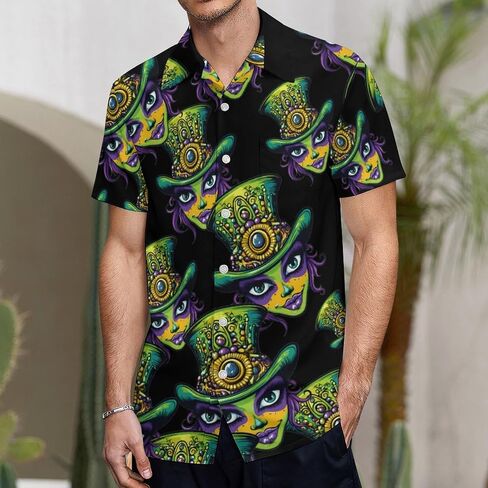 Mardi And Gras Mens Button Down Short Sleeve Shirt Casual T Shirts Summer Beach Tops with Pocket in Saudi Arabia