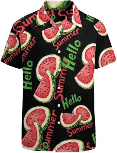 Watermelon Mens Button Down Short Sleeve Shirt Casual T Shirts Summer Beach Tops with Pocket in Saudi Arabia