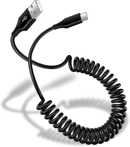 USB C Charger Cable 3FT Fast Charging Cord for iPhone 16e/16 Pro Max/15/15 Pro/Samsung Galaxy S25 Ultra/S24/S23/S22/S21/S20/A16/A15/A54/A55/A56 Retractable USB A to Type C Charger Coiled Cord for Car in Kuwait
