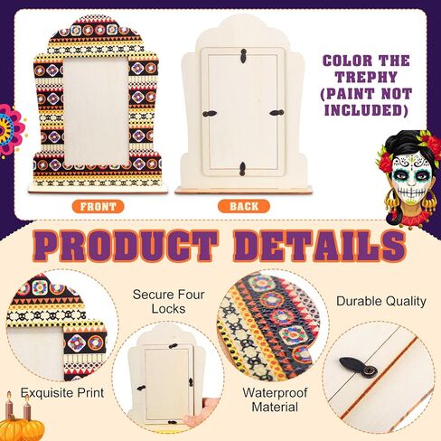 Weysat 12 مجموعة إطارات صور لـ Dia De Los Muertos Altar Day of The Dead ديكورات جمجمة بابيل بيكادو صندوق ظلال خشبي لوازم مذبح Ofrenda، إطار صورة تذكاري in Kuwait
