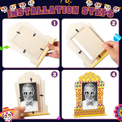 Weysat 12 مجموعة إطارات صور لـ Dia De Los Muertos Altar Day of The Dead ديكورات جمجمة بابيل بيكادو صندوق ظلال خشبي لوازم مذبح Ofrenda، إطار صورة تذكاري in Kuwait