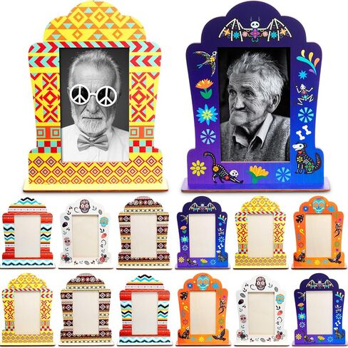 Weysat 12 مجموعة إطارات صور لـ Dia De Los Muertos Altar Day of The Dead ديكورات جمجمة بابيل بيكادو صندوق ظلال خشبي لوازم مذبح Ofrenda، إطار صورة تذكاري in Kuwait