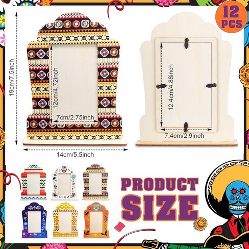 Weysat 12 مجموعة إطارات صور لـ Dia De Los Muertos Altar Day of The Dead ديكورات جمجمة بابيل بيكادو صندوق ظلال خشبي لوازم مذبح Ofrenda، إطار صورة تذكاري in Kuwait