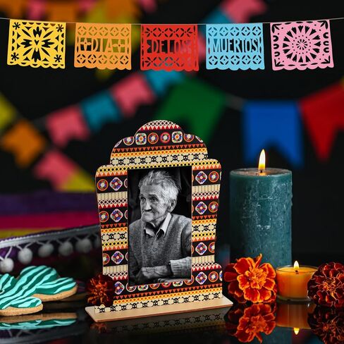 Weysat 12 مجموعة إطارات صور لـ Dia De Los Muertos Altar Day of The Dead ديكورات جمجمة بابيل بيكادو صندوق ظلال خشبي لوازم مذبح Ofrenda، إطار صورة تذكاري in Kuwait