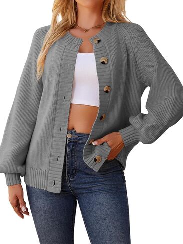 Cardigan Sweaters for Women Crew Neck Chunky Knit Cardigan Button Down Long Sleeve Fall Winter Fashion Clothes in Saudi Arabia