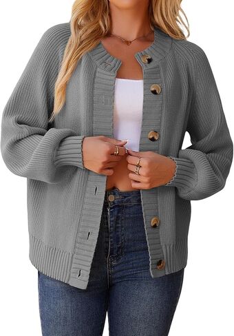 Cardigan Sweaters for Women Crew Neck Chunky Knit Cardigan Button Down Long Sleeve Fall Winter Fashion Clothes in Saudi Arabia