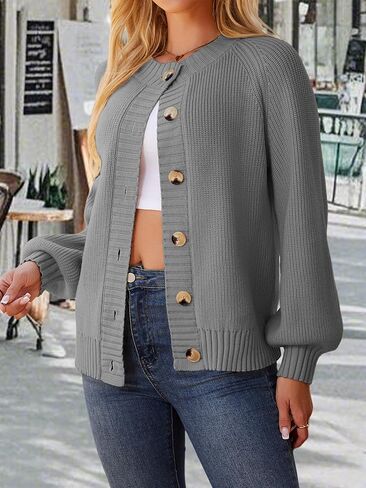 Cardigan Sweaters for Women Crew Neck Chunky Knit Cardigan Button Down Long Sleeve Fall Winter Fashion Clothes in Saudi Arabia