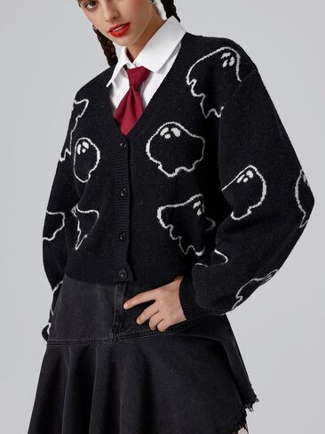 CIDER Halloween V-Neck Ghost Button Cardigan in Saudi Arabia