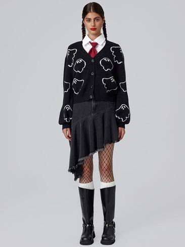 CIDER Halloween V-Neck Ghost Button Cardigan in Saudi Arabia
