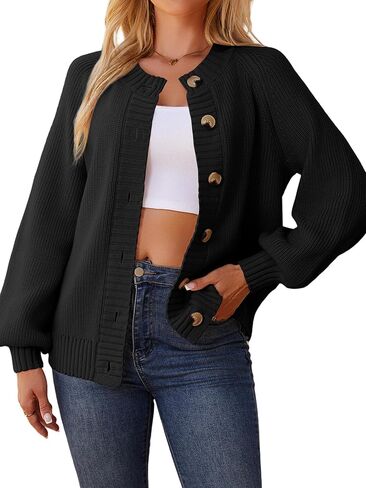 Cardigan Sweaters for Women Crew Neck Chunky Knit Cardigan Button Down Long Sleeve Fall Winter Fashion Clothes in Saudi Arabia