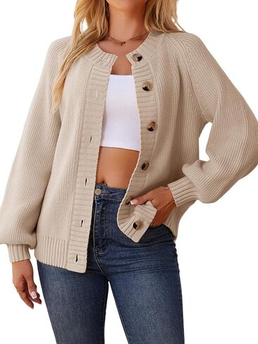 Cardigan Sweaters for Women Crew Neck Chunky Knit Cardigan Button Down Long Sleeve Fall Winter Fashion Clothes in Saudi Arabia