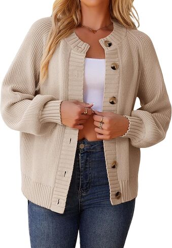 Cardigan Sweaters for Women Crew Neck Chunky Knit Cardigan Button Down Long Sleeve Fall Winter Fashion Clothes in Saudi Arabia