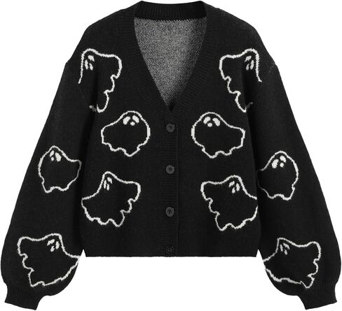 CIDER Halloween V-Neck Ghost Button Cardigan in Saudi Arabia