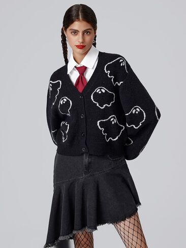 CIDER Halloween V-Neck Ghost Button Cardigan in Saudi Arabia