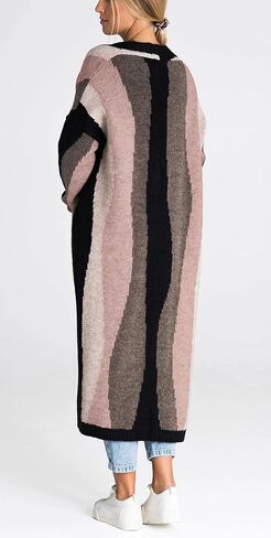 chouyatou Women's Fall Open Front Color Block Long Cardigan Sweater Coat Casual Vertical Striped Coatigan in Saudi Arabia