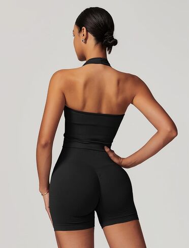 ABOCIW Workout Sets for Women 2 Piece Seamless Halter Cropped Tank Scrunch Butt Lifting High Waist Shorts Gym Sets in Saudi Arabia