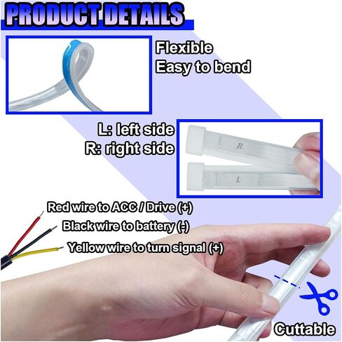 2PCS 12 Inch Car LED Strip Lights, Flexible Waterproof DRL Daytime Running Lights, Dual Color Sequential Flowing Turn Signal Light, Auto Headlight Strip Accessory for Cars (30CM/White&Amber) in Saudi Arabia