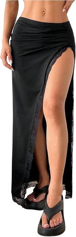 تنورة طويلة للسيدات من SOLY HUX من الدانتيل Y2k، تنانير طويلة مكشكشة منخفضة الارتفاع للحفلات والنوادي in Kuwait