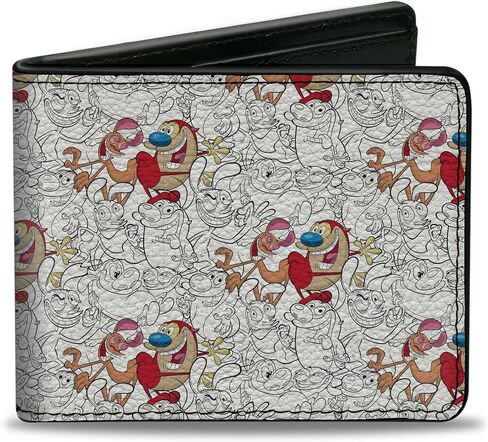 Buckle-Down Wallet Bifold PU The Ren and Stimpy Show Poses Collage Outline Full Color in Saudi Arabia