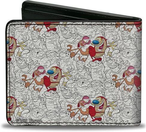 Buckle-Down Wallet Bifold PU The Ren and Stimpy Show Poses Collage Outline Full Color in Saudi Arabia