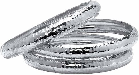 PalmBeach Silvertone Hammered Stack Bracelet (11mm), 8.5 inches in Saudi Arabia