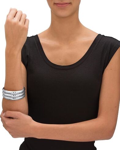 PalmBeach Silvertone Hammered Stack Bracelet (11mm), 8.5 inches in Saudi Arabia