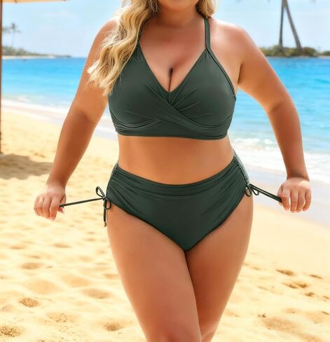 Womens High Waisted Bikini Sets Drawstring Tummy Control Swimsuits Crisscross Tie Back Bathing Suit in Saudi Arabia
