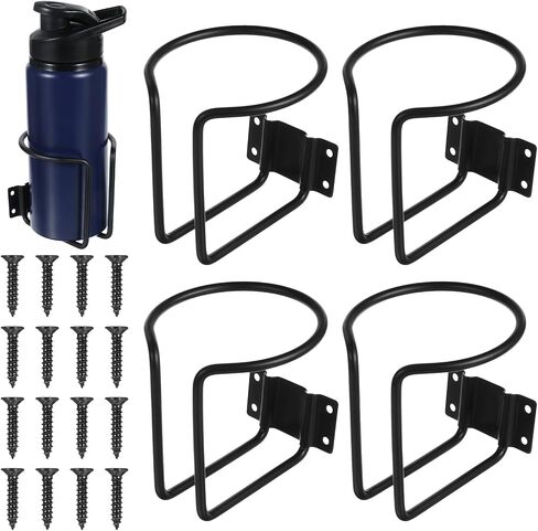 Set of 4 Stainless Steel Wall-Mounted Drink Holders for Boats, Trucks, RVs, Tractors, and Outdoor Wooden Swings - Black Ring Cup Holders in Saudi Arabia