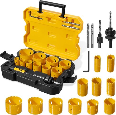 KATA Bi-Metal Hole Saw Kit, 28 Piece M42 Steel Hole Saw Set with 3/4" -4-3/4" (19-121mm), General Purpose Hole Saw Blades in Case with Arbors, Drill Bit, Hex Key for Thin Metal, Hard Wood, Drywall in Kuwait
