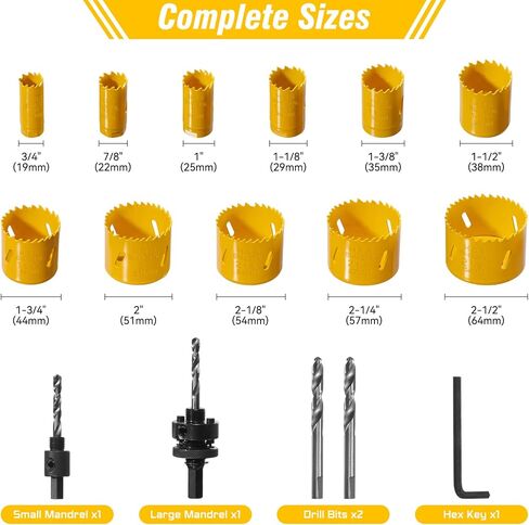 KATA Bi-Metal Hole Saw Kit, 28 Piece M42 Steel Hole Saw Set with 3/4" -4-3/4" (19-121mm), General Purpose Hole Saw Blades in Case with Arbors, Drill Bit, Hex Key for Thin Metal, Hard Wood, Drywall in Kuwait