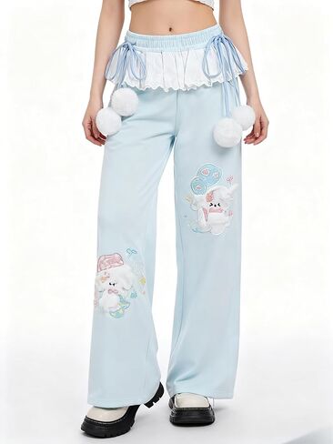 النساء Y2k Kawaii ثلاثية الأبعاد أفخم جرو التطريز Sweatpants Harajuku Cutecore الدانتيل تقليم ربطة القوس فيونكة فضفاض عادية بنطال ذو قصة أرجل واسعة in Kuwait
