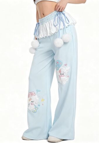 النساء Y2k Kawaii ثلاثية الأبعاد أفخم جرو التطريز Sweatpants Harajuku Cutecore الدانتيل تقليم ربطة القوس فيونكة فضفاض عادية بنطال ذو قصة أرجل واسعة in Kuwait