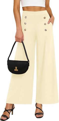 بنطال KUOTAI النسائي الفضفاض بأرجل واسعة وخصر عالٍ كاجوال فضفاض Palazzo مع جيوب in Kuwait