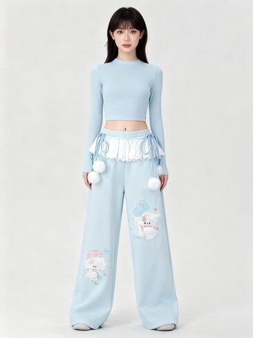 النساء Y2k Kawaii ثلاثية الأبعاد أفخم جرو التطريز Sweatpants Harajuku Cutecore الدانتيل تقليم ربطة القوس فيونكة فضفاض عادية بنطال ذو قصة أرجل واسعة in Kuwait
