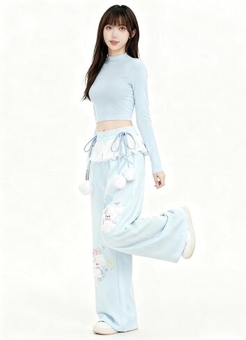 النساء Y2k Kawaii ثلاثية الأبعاد أفخم جرو التطريز Sweatpants Harajuku Cutecore الدانتيل تقليم ربطة القوس فيونكة فضفاض عادية بنطال ذو قصة أرجل واسعة in Kuwait