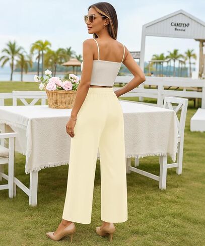 بنطال KUOTAI النسائي الفضفاض بأرجل واسعة وخصر عالٍ كاجوال فضفاض Palazzo مع جيوب in Kuwait