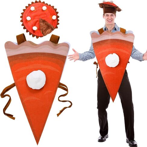 2 Pcs Thanksgiving Pumpkin Pie Fancy Dress Costume with Plush Pumpkin Pie Hat Unisex Cosplay Party Clothes Halloween Outfit for Funny Food Cosplay Party in Saudi Arabia