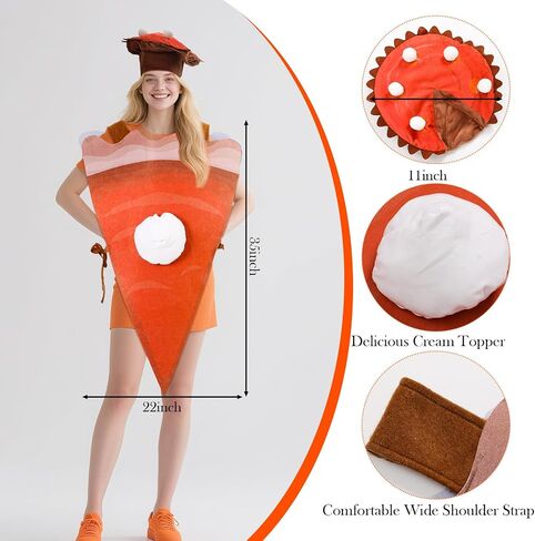 2 Pcs Thanksgiving Pumpkin Pie Fancy Dress Costume with Plush Pumpkin Pie Hat Unisex Cosplay Party Clothes Halloween Outfit for Funny Food Cosplay Party in Saudi Arabia