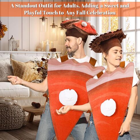 2 Pcs Thanksgiving Pumpkin Pie Fancy Dress Costume with Plush Pumpkin Pie Hat Unisex Cosplay Party Clothes Halloween Outfit for Funny Food Cosplay Party in Saudi Arabia